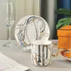 Taza de Café con Platillo Estilo Europeo Transfronterizo Retro Creativo Cuerpo Recto Pequeño Mango Dorado para Uso Doméstico Traje de Taza de Café Exquisito de Gama Alta