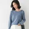 Primavera Nuevo Estilo Tejido de Punto de Cuello Redondo Rizado Camiseta de Fondo de Manga Larga para Mujer Estilo Coreano Holgado Talla Grande Tejido de Punto de Cuello Bajo