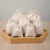 Bolsas de lona con cordón lisas y listas para usar, bolsas de algodón blanco con cordón personalizadas, bolsas de almacenamiento para empaque con cordón