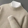 Suéter 100% Cachemira Pura para Hombre Otoño e Invierno, Cuello Alto Doble Capa, Suéter de Cachemira para Mediana Edad, Color Sólido, Corte Holgado, Talla Grande, Suéter Base