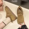 Sapatos Birkenstock Originais de Couro com Solado Grosso, Sapatos de Inverno com Pelúcia Grossa e Quente de Lã de Cordeiro, Sapatos Slip-on de Algodão, Botas de Neve Femininas