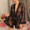 Lencería Sexy Nuevo Estilo de Comercio Exterior Transfronterizo, Bata Sexy de Encaje Floral Transparente, Camisón de Verano para Mujer con Encaje Tridimensional