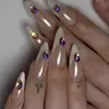 Unhas Postiças Longas Brilhantes Estilo Europeu e Americano Ins Bico Redondo Amêndoa Manicure Simples e Fashion Removíveis Usáveis