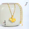 Collar con Cadena para Clavícula de Oro Arena Mismo Estilo Puzuo Zhoujia, Accesorios DIY, Colgante de Hoja de Ginkgo de Tres Vidas de la Suerte, Moda Lujo Ligero