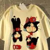 Seda de leche gato manzana lindo japonés manga corta casual verano pareja holgado estilo coreano perezoso ins top
