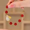 Pulsera de conejo de jade de estilo chino para mujer, hecha a mano, con cuentas, etiqueta de carácter fu, hebilla de anillo de seguridad, pulsera de jade de imitación