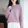 Suéter de Punto de Algodón Puro con Cuello Redondo de Manga Larga para Mujer, Borde Enrollado, Color Sólido, Camisa Base Suelta, Top, Nuevo Otoño/Invierno 2026