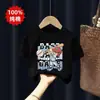 Camiseta de Manga Corta Estampada con Dibujos Animados de Algodón Puro para Niños de Edad Media y Mayores, Ropa Exterior de Verano para Niños, Ropa Infantil Moderna de Media Manga Atractiva para Niños