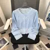 Cárdigan de punto hueco con ribete de encaje, dulce, suave y lindo para mujer, top simple de manga larga estilo coreano para principios de otoño A13373