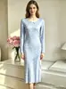 2026 Nuevo Vestido de Casa de Manga Larga para Dormir para Mujer, Cuello Redondo, Manga Corta, Abertura en Forma de Corazón, Vestido de Longitud Media 5094
