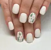 Uñas Cuadradas Cortas Brillantes 2025 Nueva Manicura Navideña Árbol de Navidad Blanco Lindo Uñas Portátiles 24 Piezas