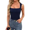 2025 Europa e América Amazon Estilo Rua Especiaria Moda Gola Quadrada Básica Slim Fit Sem Mangas Colete Camisa Base Feminina Roupa Feminina