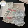 Pijama de regata e shorts de verão para mulheres, sem mangas, fino, estilo coreano, tamanho grande, conjunto de roupa de casa soltinha com bojo