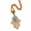 Moda Europea y Americana Creativo Hueco Mano de Fátima Colgante Clásico Retro Ojo Turco Azul Collar Venta al por Mayor
