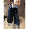 Mochie Regreso a la Zona de Confort Tencel Lyocell Corte Tridimensional Simples Pantalones Capri de Mezclilla Pierna Ancha Mq1390