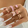 Joyería de Lujo Ligero Transfronteriza Europea y Americana Anillo de Amor de Diamante Púrpura de Ocho Piezas Anillo Multipieza con Forma de Corazón de Durazno y Serpiente