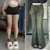 En stock Figura con Forma de Pera Retro Antiguo Brillo Jeans Mujer Primavera y Otoño talla extra chica rellenita Cintura Alta Adelgazante Trompeta