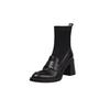 Botas JK Slim de Couro de Cabra Estilo College com Pontos de Pérola Outono/Inverno 2025 Salto Grosso Salto Alto Bico Redondo Couro Genuíno Elástico Botas Curtas para Mulheres