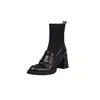 Botas Cortas de Tacón Grueso Estilo Retro Británico Universitario de Piel de Oveja de Primera Capa Elásticas de Punto Ajustadas Punta Redonda con Tacón Alto para Mujer
