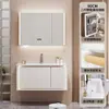 Nuevo Panel de Puerta Pintado de Madera de Caucho Yida con Luz Ambiental Combinación de Gabinete de Baño Lavabo Integrado de Cerámica Gabinete para Lavabo