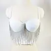 Traje Sexy de Performance para Dança do Ventre com Franjas de Strass, Top sem Alças, Top sem Mangas Ajustado com Barbatanas, Corpete