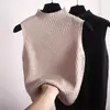Camisola de Fio com Alma Feminina Verão Novo Camiseta Base Interna Suéter Gola Alta Meia Sem Mangas Top de Tricô