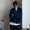 Tricô Gola Alta Estilo Hong Kong Masculino Outono Inverno Design Meio Zíper Tricô Moda Nicho Versátil Solto Casual Jaqueta