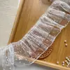 Borda de Renda Franzida de Malha com Bolinhas de Veludo Branca de Camada Dupla de 8cm de Largura para Decoração de Saia de Roupa de Animal de Estimação Lolita