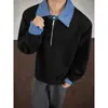 Marca da moda, design falso de duas peças, moletom com gola patchwork, estilo masculino, novo e moderno, caimento solto, top casual e versátil de manga longa