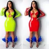 Ropa Sexy para Mujer Europea y Americana Z051 Amazon Aliexpress Estación Independiente Malla Cuero Color Sólido Vestido