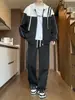 Conjunto Informal de Moda para Hombres Adolescentes, Nuevo Conjunto de Dos Piezas para Hombre con Sudadera Holgada de Bloques de Color con Cremallera, Manga Larga y Pantalones para Otoño