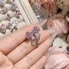 Colección de anillos de piedras preciosas rosa camelia nueva súper hada princesa, anillo abierto con diseño de estrella brillante de diamante flash chapado en oro