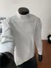 Outono e Primavera Fleece Dupla Face Tamanho Grande Estilo Americano Patchwork Desconstruído Camada Base Gola Alta Tendência Moletom Ombro Acolchoado Manga Longa Masculino