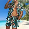 Europeu e Americano Transfronteiriço Havaí Novo Terno Masculino Amazon Manga Curta Cor Sólida Praia Masculino Conjunto de Duas Peças Camisa