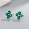 Transmisión en Vivo de Nuevos Aretes de Flor, Aretes de Trébol de Cuatro Hojas con Diamante Blanco Bañados en Plata, Aretes Sencillos, Accesorios de Moda Europeos y Americanos Más Vendidos