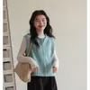 Colete Tricotado Azul com Zíper para Mulheres, Novo Estilo Primavera 2026, Muito Estiloso, Colete para Sobreposição, Roupa de Exterior Estilo Coreano