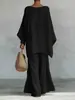 Conjunto Feminino 2026 Estilo Novo Cruzado Europeu e Americano Camisa Simples Solta Estilo Old Money Mistura de Linho e Calça de Pernas Largas
