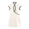 Vestido Marca Z Serie de Ropa para Mujer de Comercio Exterior con Adornos, Diseño Calado Transfronterizo, Estilo Za, Manga Corta Cómoda, Bloques de Color Za