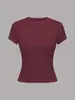 Camiseta Básica Estilo Kardashian Europeu e Americano Cor Sólida Gola Redonda Elástica Ombro Normal Manga Curta para Mulheres, Top de Verão Fino Cintura Ajustada