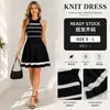 Comercio Exterior Transfronterizo Verano 2026 Elegante Vestido Negro de Rayas sin Mangas de Cintura Ceñida Adelgazante de Corte A para Citas y Viajes Cortos