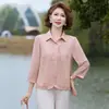 Camisa delgada de principios de otoño para mujeres de mediana edad y mayores con cuello camisero, camisa adelgazante para madre, top vintage, camisa básica elegante