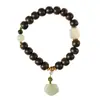 Nuevo Estilo Chino Original Pulsera de Cuentas de Ábaco de Madera de Agarwood Qinan de Hainan y Pulsera de Cuentas Budistas con Cierre Ruyi de Jade Hetian para Hombres y Mujeres