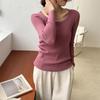 Tricô de Gola Redonda para Mulheres Primavera e Outono 2023 Slim Fit Gola Baixa Manga Longa Curto Justo Malha de Base Top