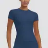 Nueva camiseta de color liso, ropa de yoga de secado rápido, top versátil de manga corta para fitness, cubierta para correr al aire libre y deportes, de manga corta para mujer