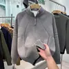 Estilo casual outono e inverno simples versátil cor sólida zíper pesado suéter folgado com gola alta em tricô Maillard