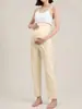 Calça de casa reta cropped simples para maternidade, tecido de malha respirável, caimento solto e confortável, calça de maternidade para o dia a dia