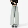 Pantalones de chándal rectos de peso pesado con cintura de color block para hombre y mujer, nuevo de otoño, holgados, de punto morado, casual, deportivos, largos