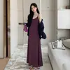 Vestido para Mujeres Embarazadas 2025 Principios de Primavera Nuevo Alto Sentido de la Moda Camisa Holgada Elegante Ajustado Morado Falda de Tirantes