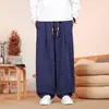 Coleção de outono de 2026: novas calças casuais masculinas plus size, de corte solto, mistura retrô de algodão e linho, calças pantalona estilo chinês, calças compridas para homens