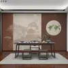 Papel de parede paisagem arquitetura chinesa antiga moderna sala de chá sala de estar papel de parede de fundo de TV hotel quarto mural de bambu
